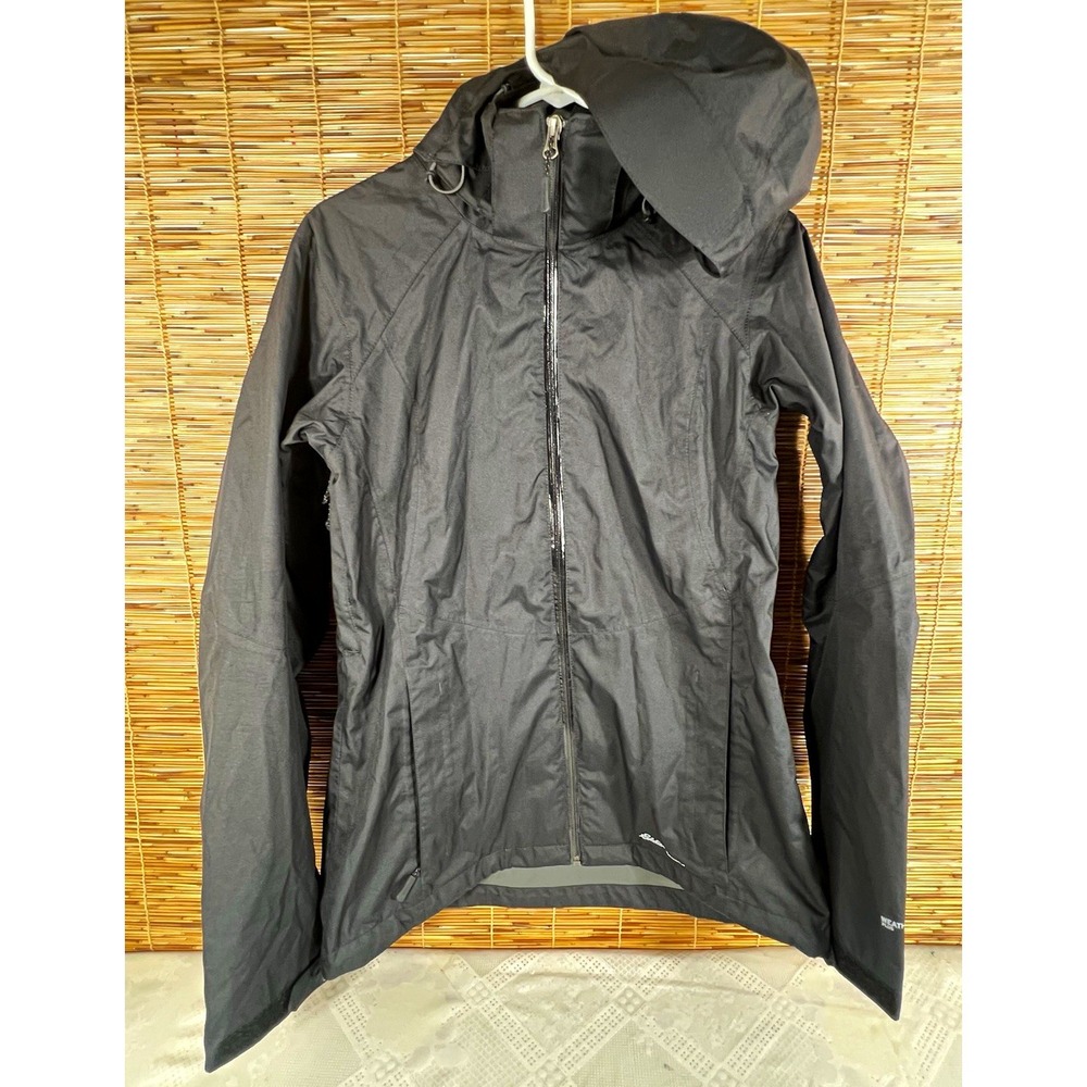 Eddie Bauer WeatherEdge Women's Black Hooded Full Zip Rain Coat Tall TS